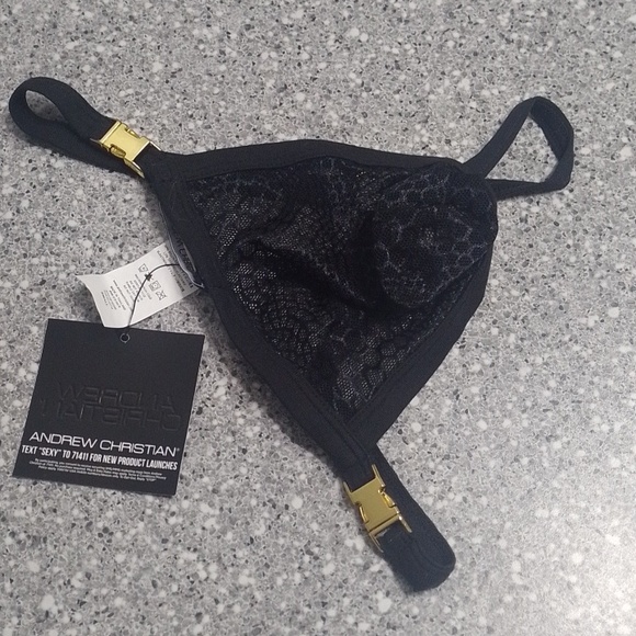 Andrew Christian Black Lace Face Mask with Gold Accents - Picture 1 of 4